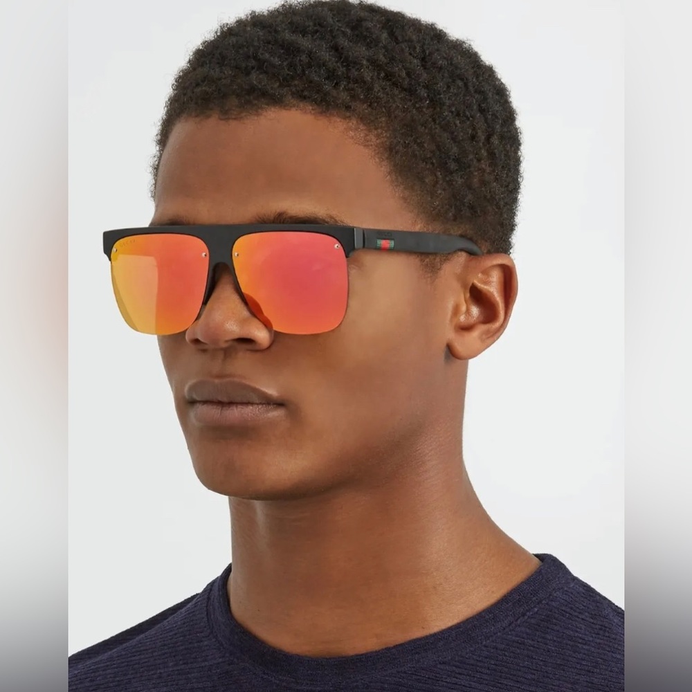 Gucci Unisex Flat-Top Mirrored Lens Aviator Sunglasses